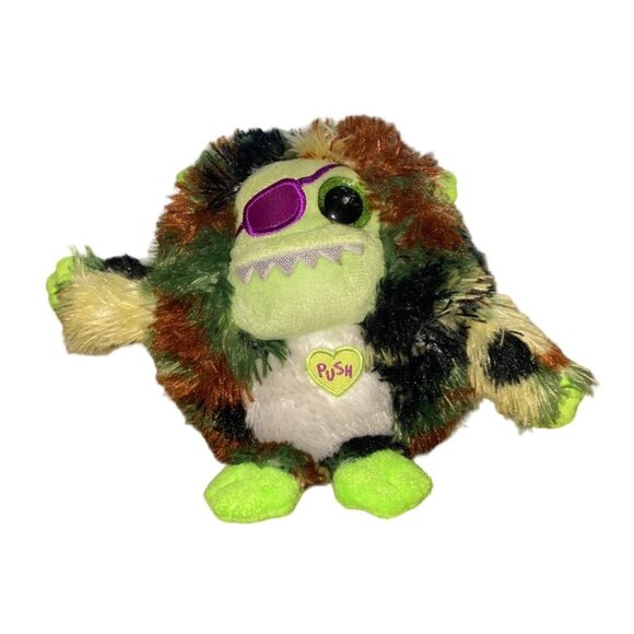 Fuzzy Green & Brown Plush Monster With Sound Features - Picture 1 of 9